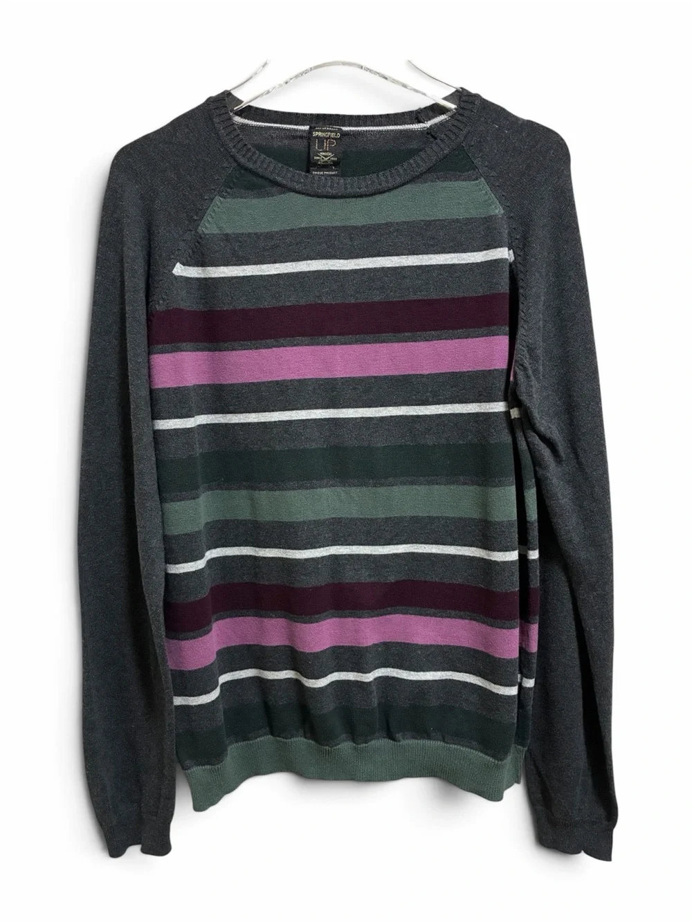 Springfield UP 100% Cotton Mens Shirt Large Pullover Long Sleeve Knit Striped L
